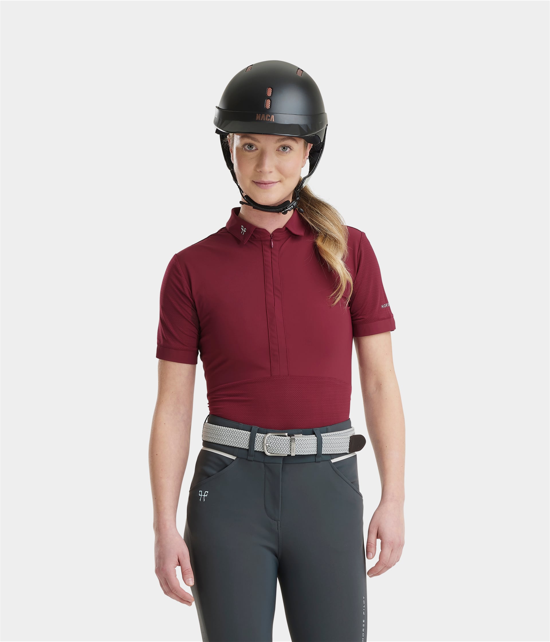 Aeromesh | Dark Red | Polo manches courtes de concours d'équitation femme | Horse Pilot