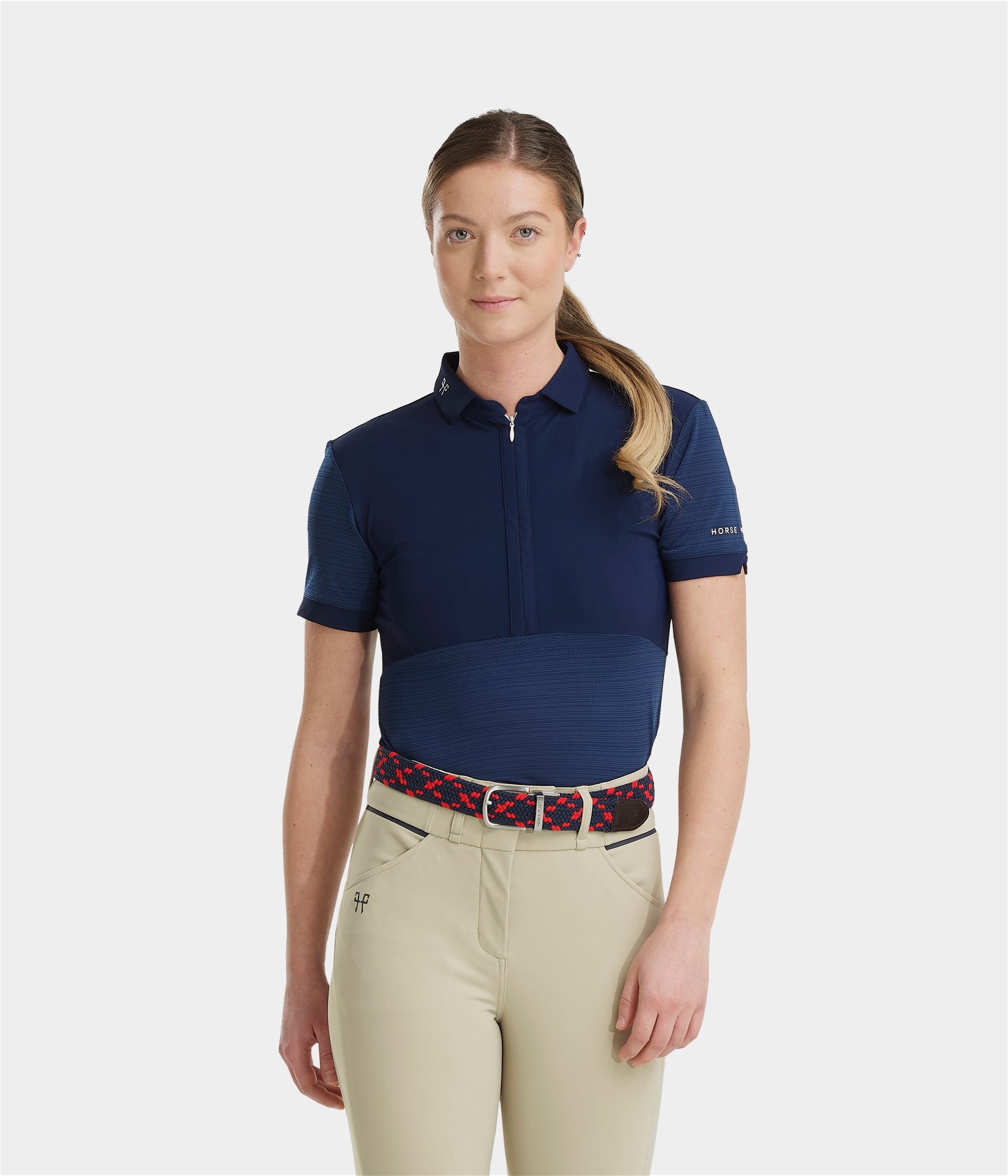 Aeromesh | Navy | Polo manches courtes de concours d'équitation femme | Horse Pilot