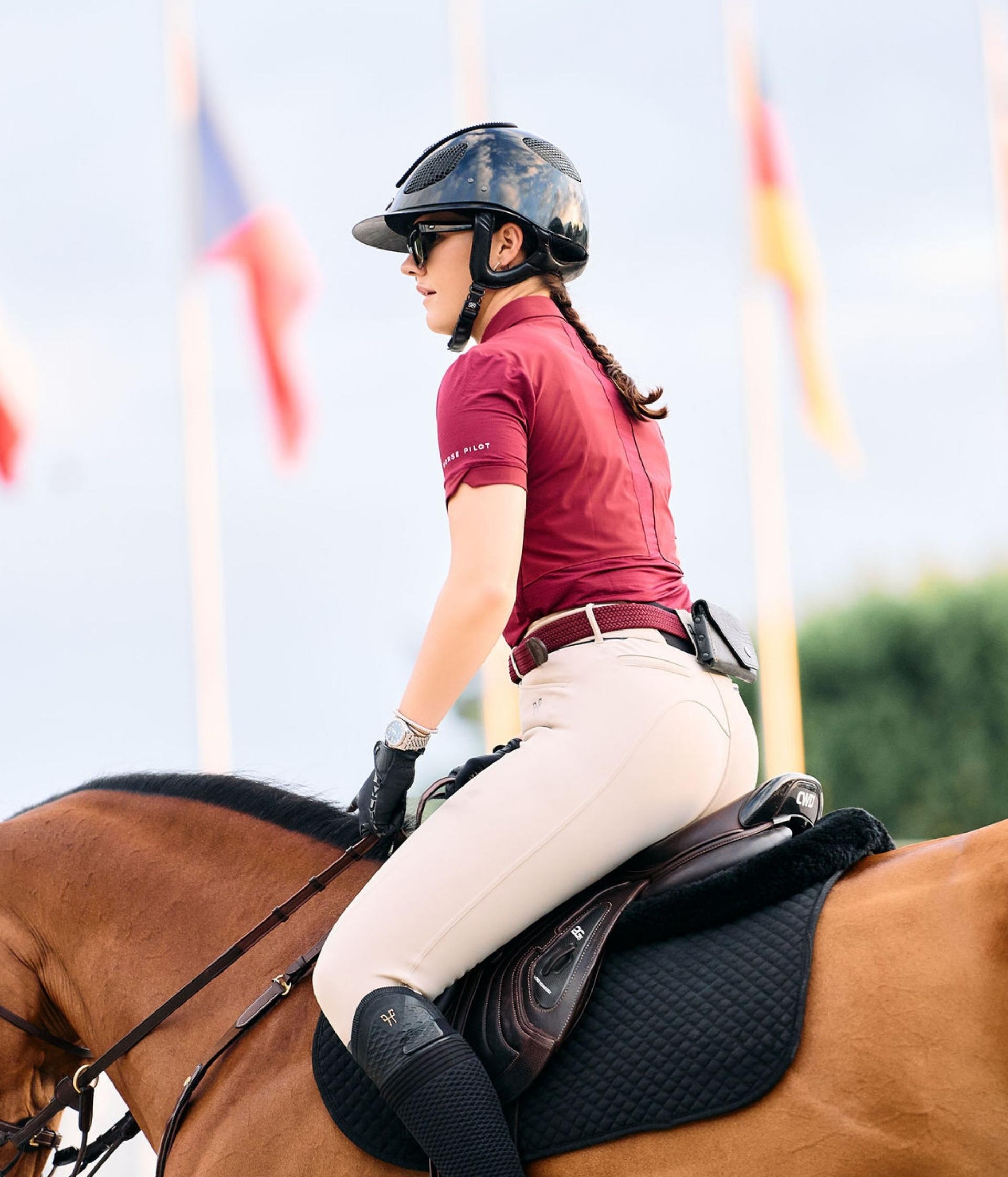 Aeromesh | Dark Red | Polo manches courtes de concours d'équitation femme | Horse Pilot