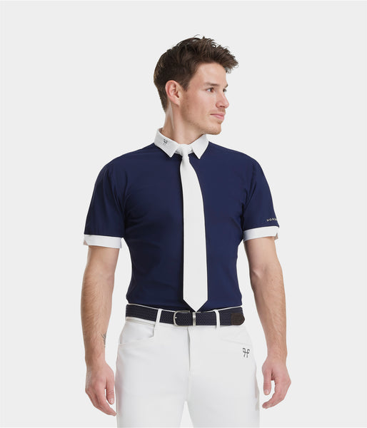 Equinavia Martha Chemise d'équitation à manches courtes pour femme, Bleu marine/blanc., Très petit