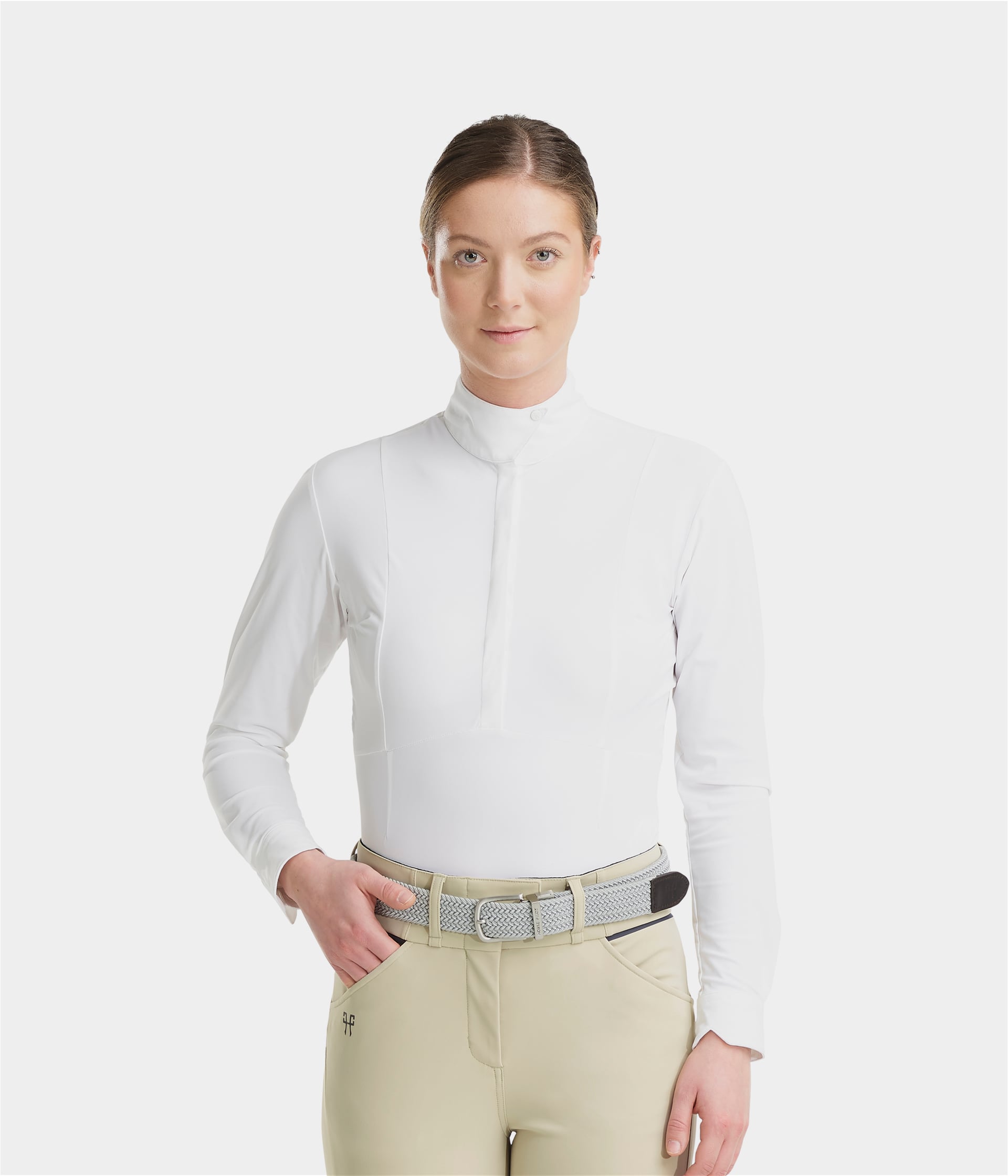 Grande chemise blanche femme couture équine manches longues équitation Grande chemise blanche femme couture équine manches longues équitation
