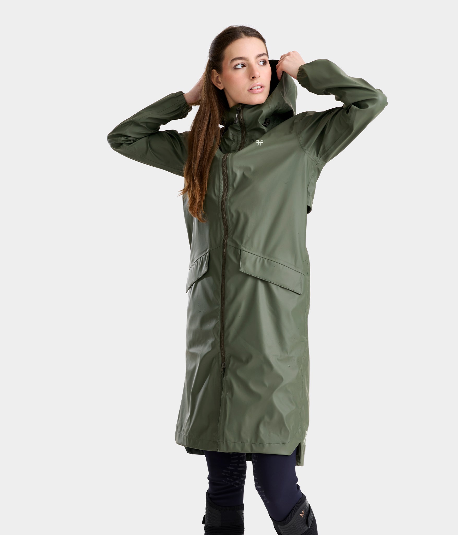 Long Raintech | Vert fôret | Veste imperméable d'équitation longue femme| Horse Pilot