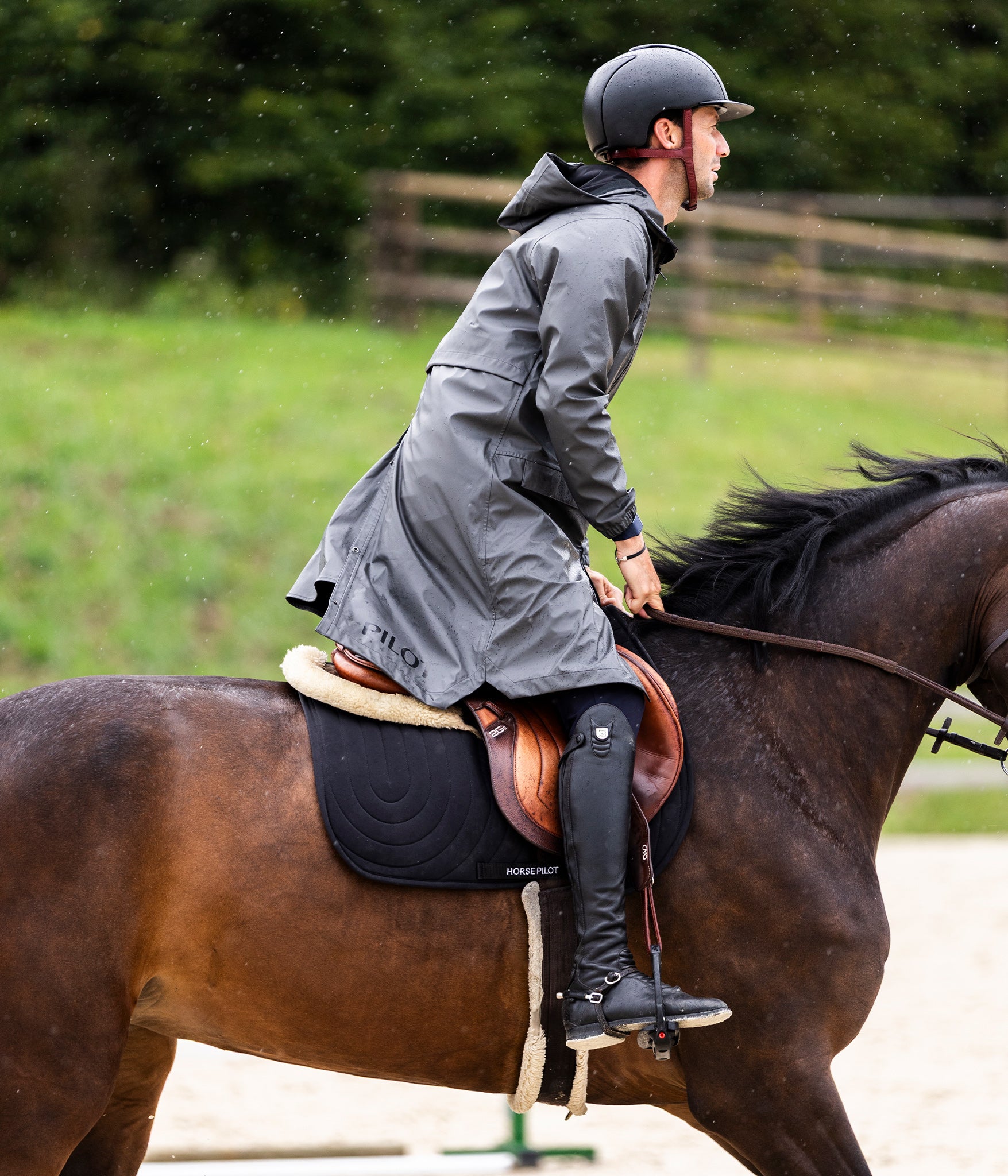 Long Raintech Men's Long Waterproof Riding coat | Horse Pilot